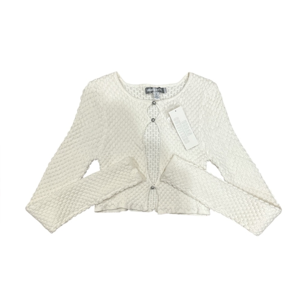 Cream Textured Cropped Cardigan